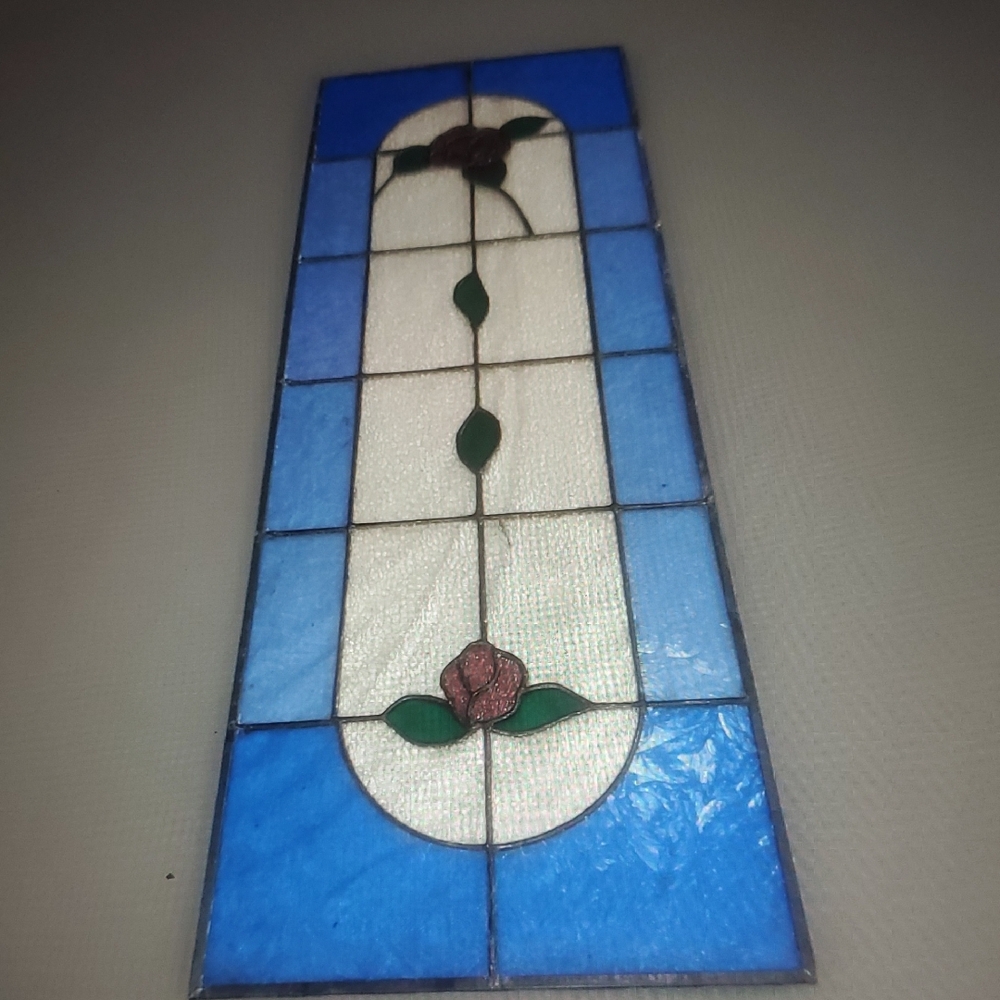 OLD ENGLISH LEADED STAINED WINDOW... ROSE 40.25 X 19"  LOT OF 2